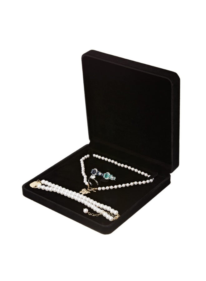 KISSUN Velvet Jewelry Set Box, Velvet Gift Box for Bracelet Necklace Earring Ring (Black) - Image 1